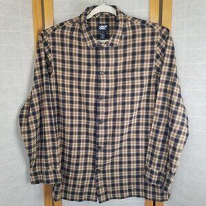 Men's Lands' End Flannel Pajama Shirt Long Sleeve Flannel Size Medium Blue Plaid